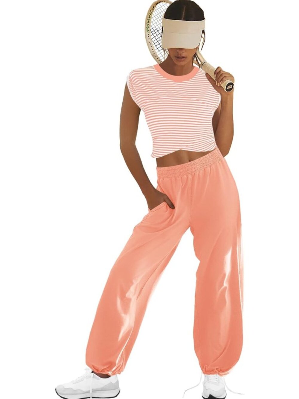 Chic Women's Lounge Set - Crop Top & Wide Leg Pants with Pockets, Comfy Style